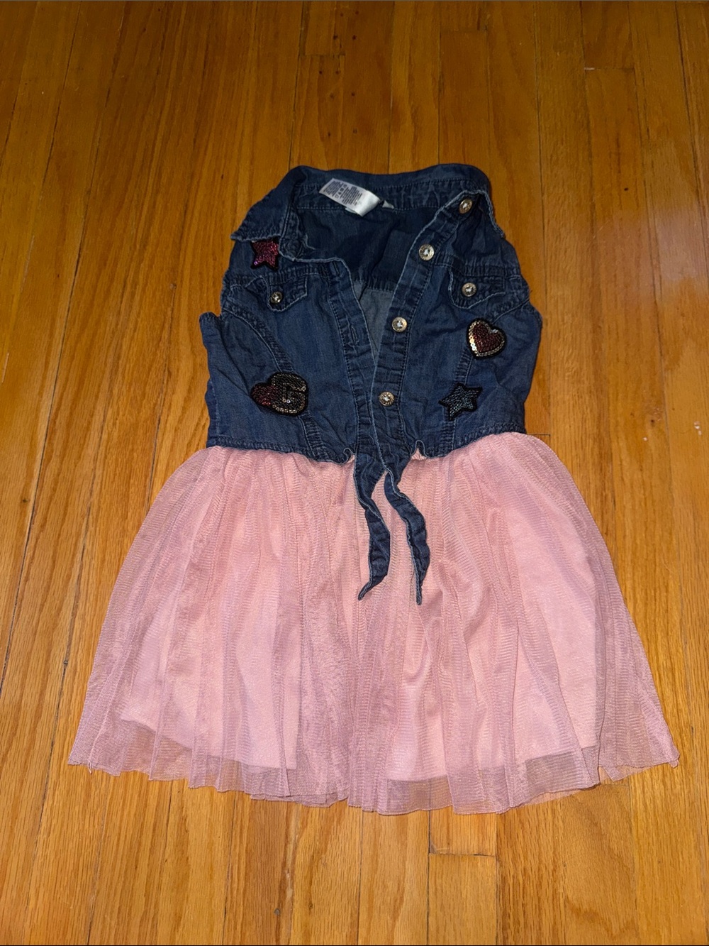 Guess Denim & Pink Tulle Dress with Sequin Patches 3T